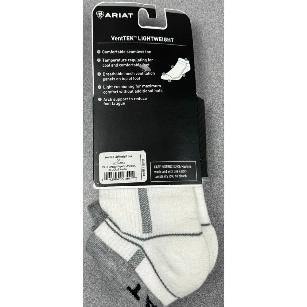 Ariat VentTEK VentTek Performance Size M 5-9 Socks Low Cut 3 Pairs White New